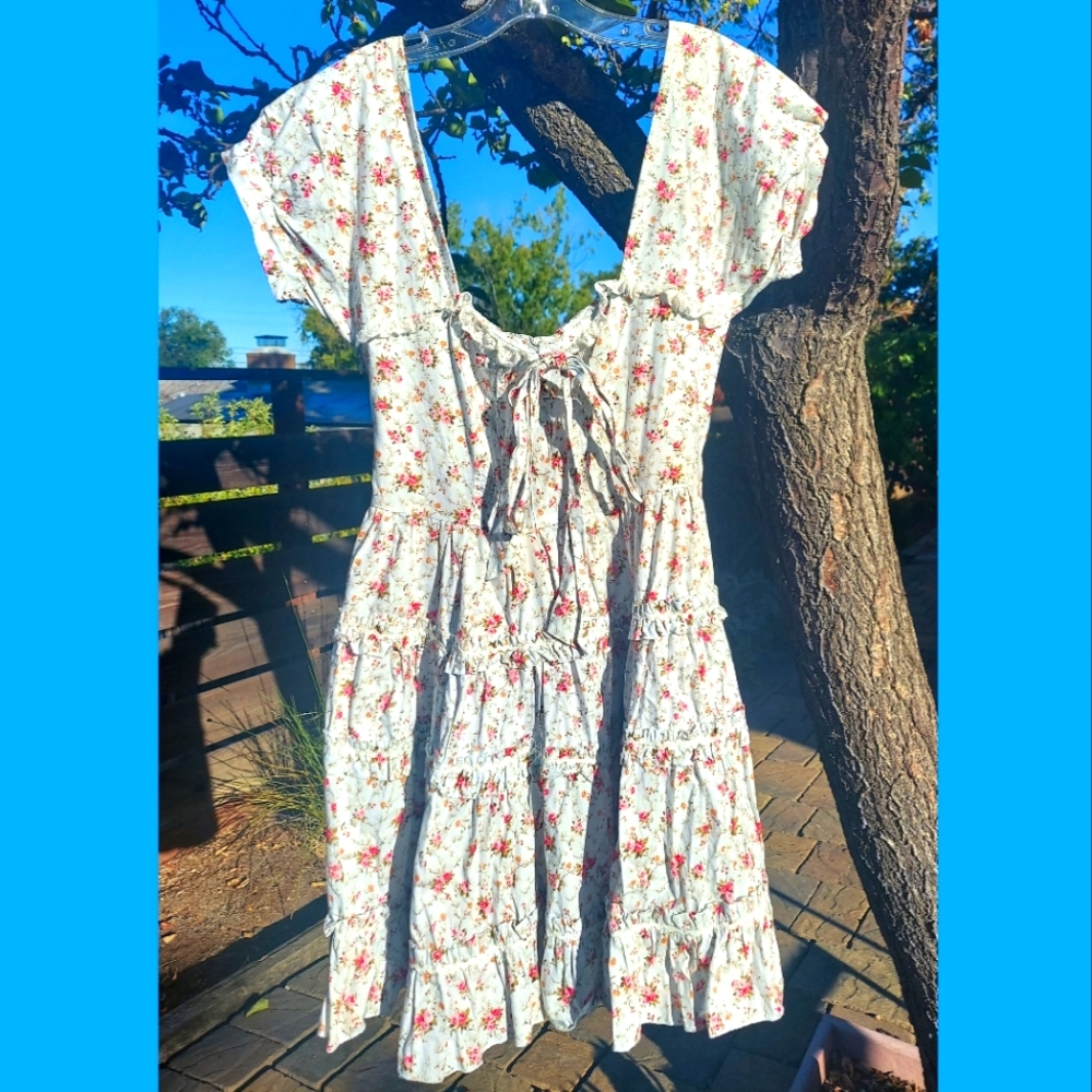Floral Baby Blue Ruffle Lace Lolita Dress with Shirred Corset Back Cottagecore